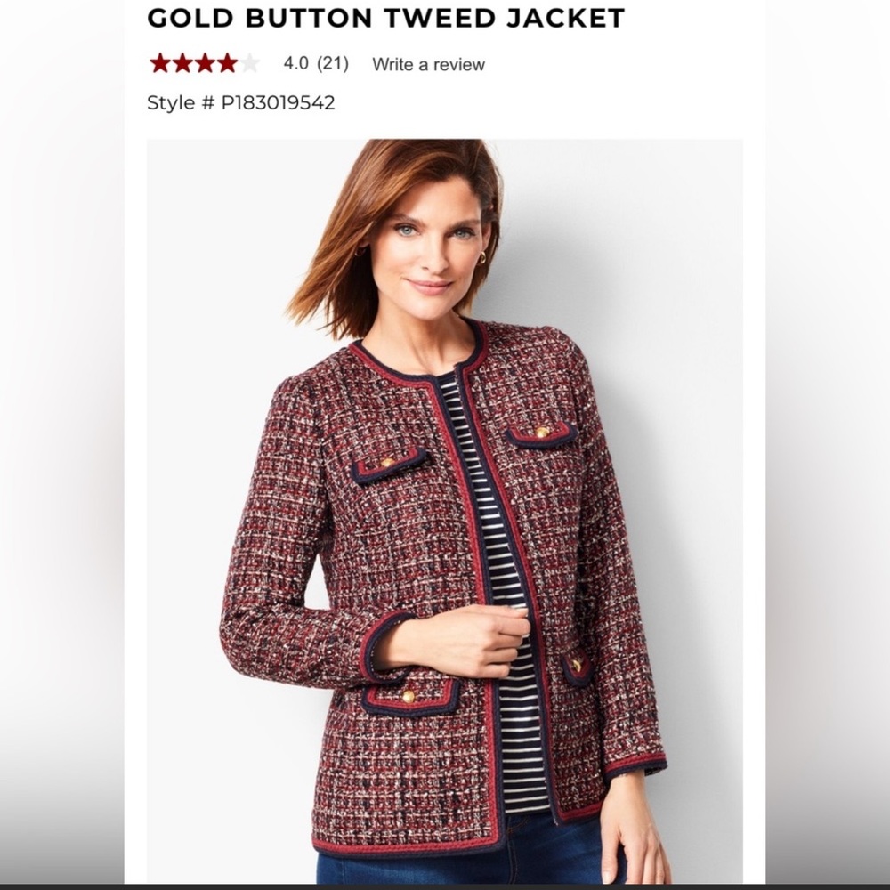 Talbots Navy and Red Tweed Blazer Coat - EUC - Size 8